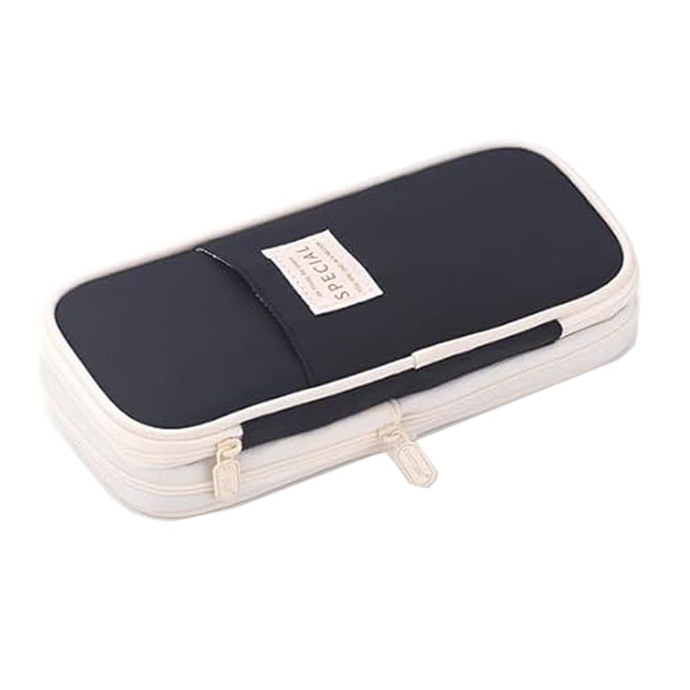 Arnuixty Large Storage Pencil Case Pen Bag with Zipper Big Capacity Pouch Organizer for Office Travel Holder Box (Navy Blue)