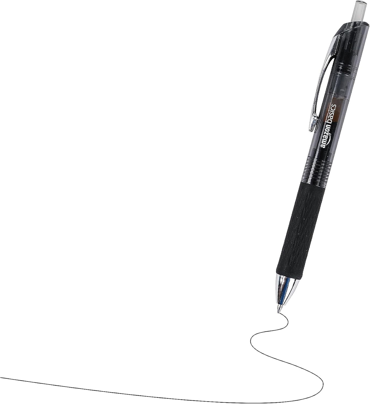 Amazon Basics Retractable Gel Pens, Fine Point 0.7mm, Smooth Writing, Black, No Smudge, School and Office Supplies, 12-Pack