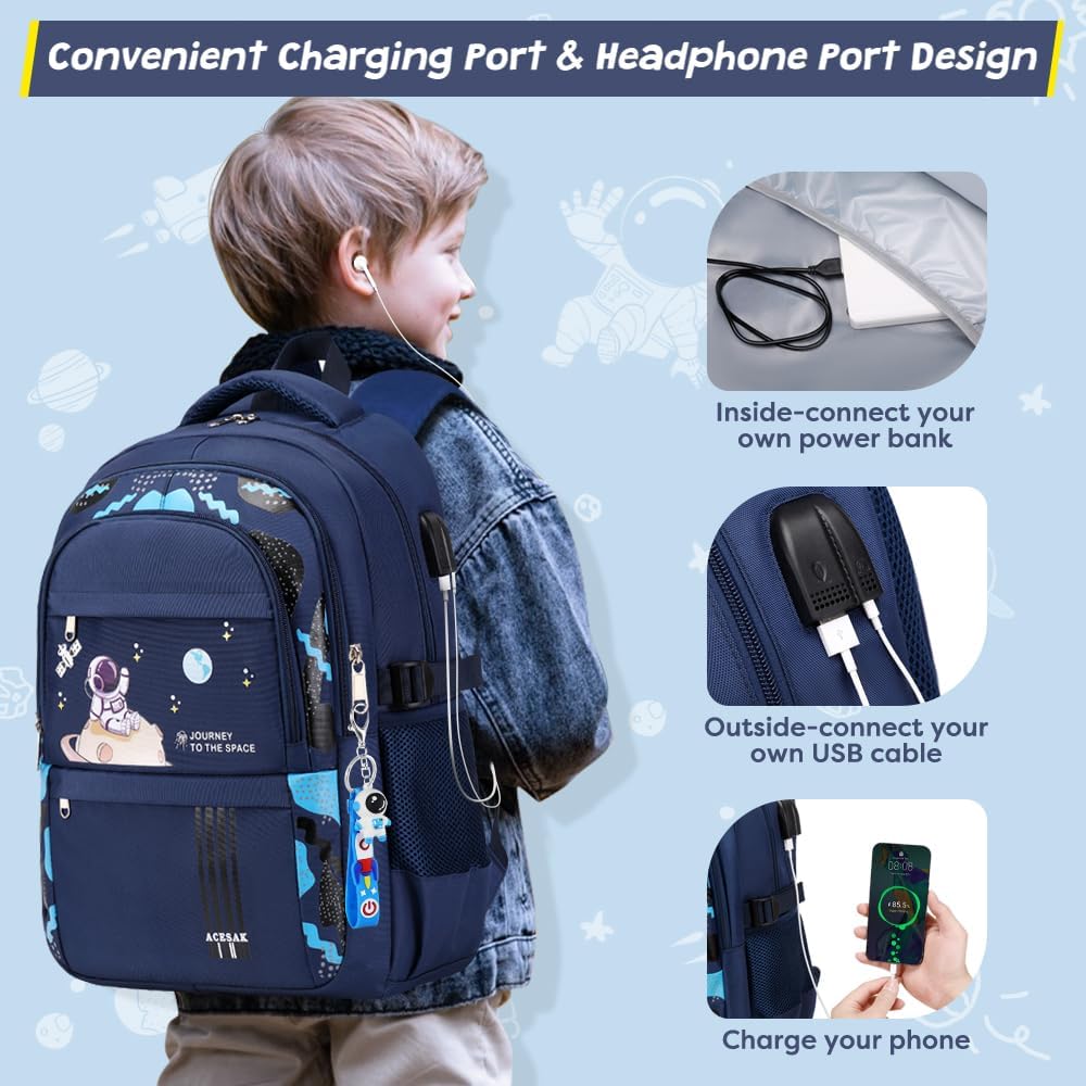 ACESAK Astronaut Backpack for Boys - Boy Backpack Schoolbag with Lunch Bag