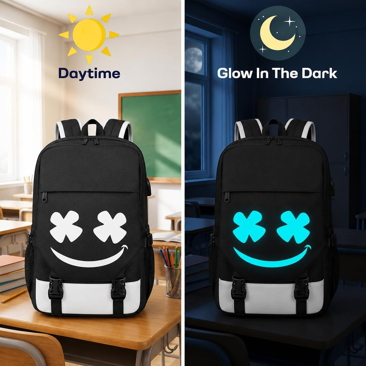 3in1 Backpack for School Boys Bookbag Schoolbag for Kids Girls Children Teens Elementary Middle Mochilas Para Niños Waterproof Cool Luminous Set with USB Charging Port Padlock Shoulder Bag Pencil Case