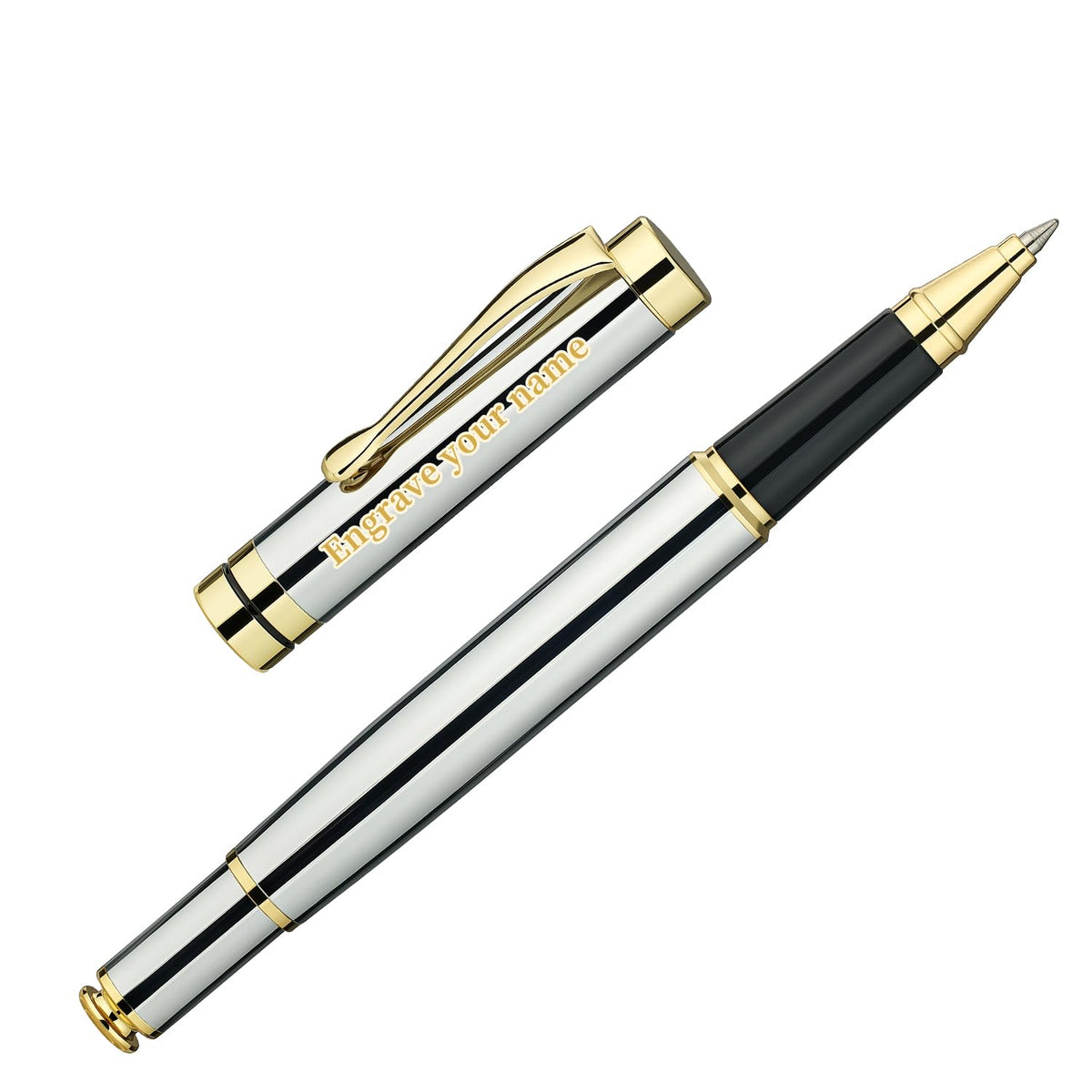 BEILUNER Rollerball Pens, Stainless Steel with Golden Trim, Luxury Pen Set