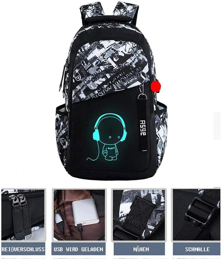 Asge School Backpack for Boys Print Backpack Teenagers Nylon Large School Bag Outdoor Reflective Daypack