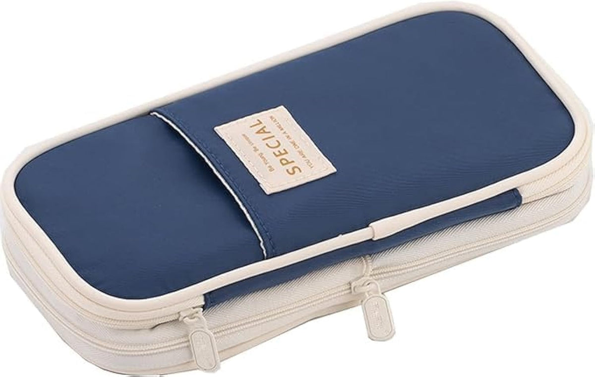 Arnuixty Large Storage Pencil Case Pen Bag with Zipper Big Capacity Pouch Organizer for Office Travel Holder Box (Navy Blue)