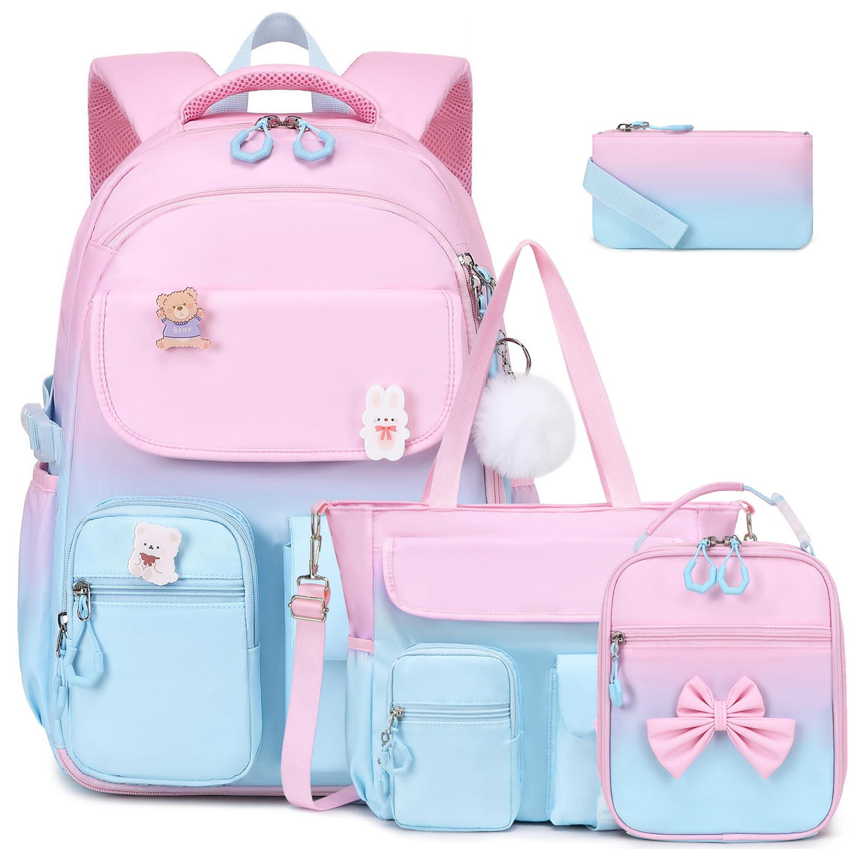 ACESAK 3PCS Bow Backpack for Girls with Lunch Box Pencil Case Set