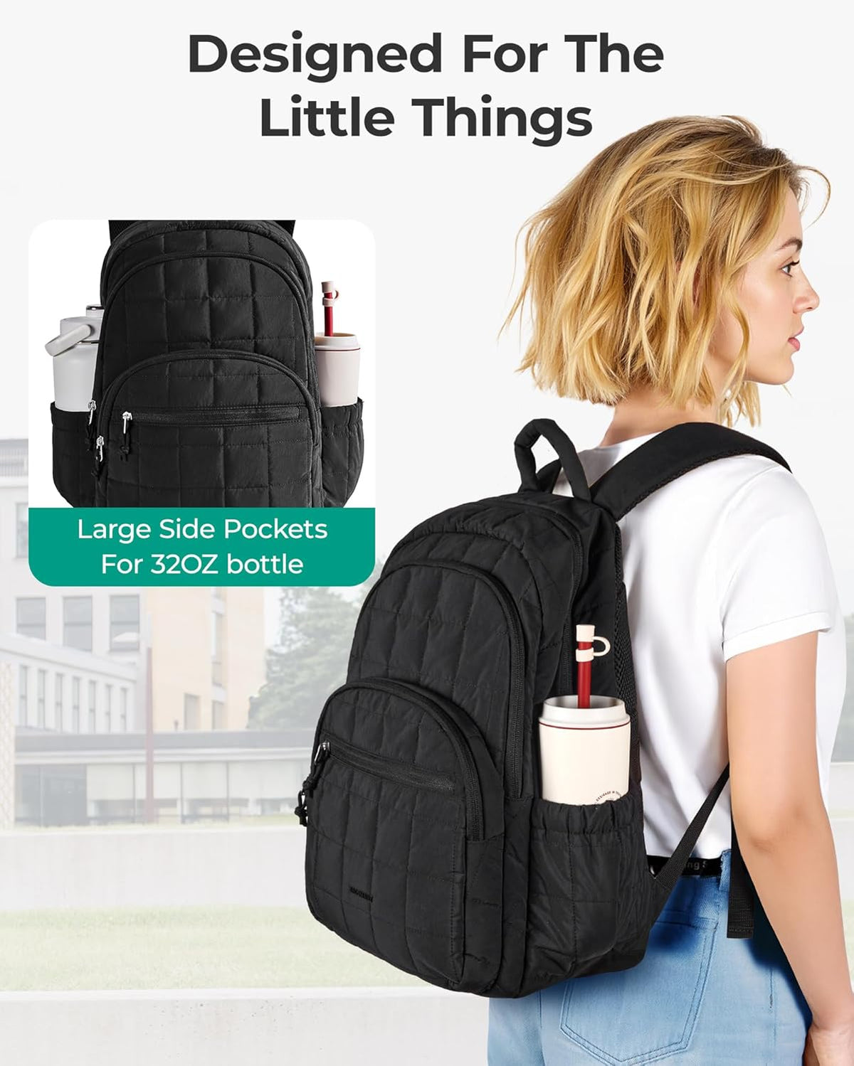 BAGSMART Travel Backpack for Women, 15.6" College Laptop Backpack, Black