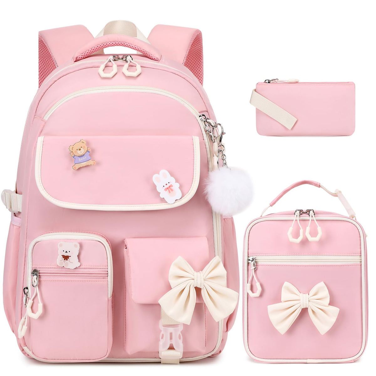 ACESAK 3PCS Bow Backpack for Girls with Lunch Box Pencil Case Set