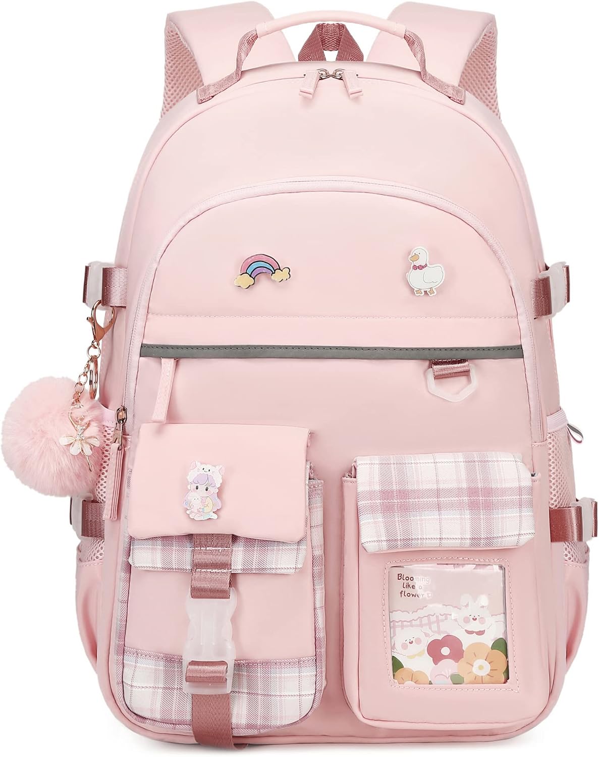 Backpack for Girls, 15.6 Inch Laptop School Bag Kids Kindergarten Elementary College Backpacks Large Bookbags for Teen Girl Women Students Casual Travel Daypacks (Pink)