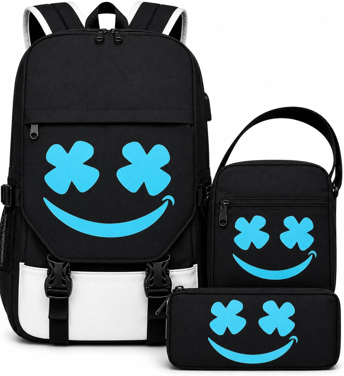 3in1 Backpack for School Boys Bookbag Schoolbag for Kids Girls Children Teens Elementary Middle Mochilas Para Niños Waterproof Cool Luminous Set with USB Charging Port Padlock Shoulder Bag Pencil Case