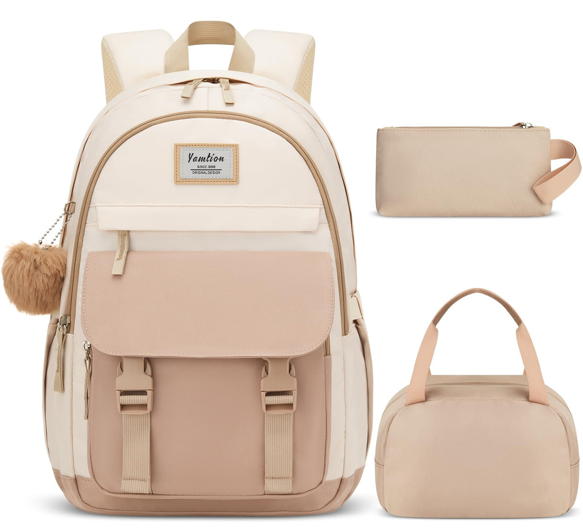 YAMTION School Backpack 3PCS for Teen Girl and Women,Cute Bookbag 15.6 Inch Kawaii Daypack Sets with Lunch Bag Pencil Case Set for Middle High School Collge Students