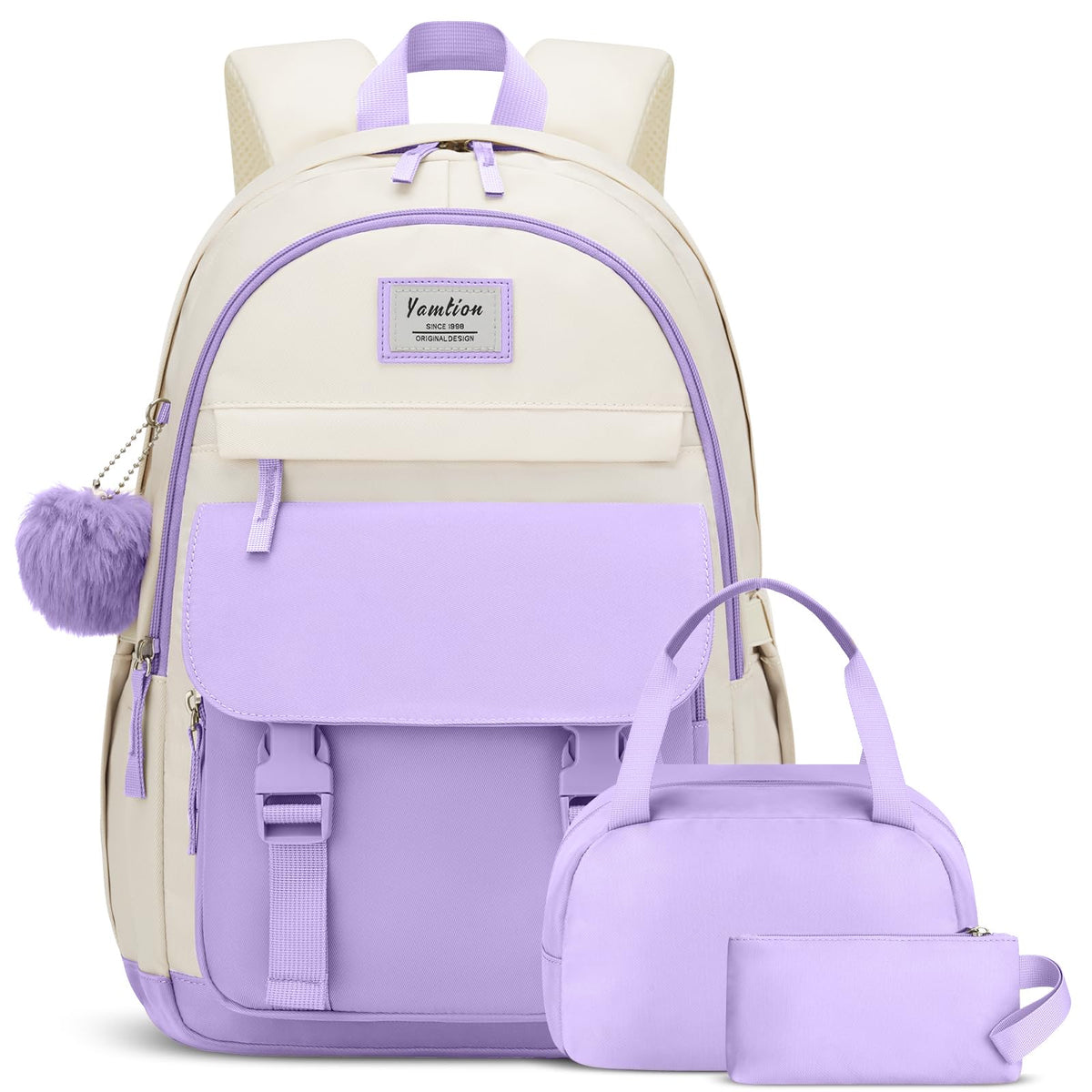 YAMTION School Backpack 3PCS for Teen Girl and Women,Cute Bookbag 15.6 Inch Kawaii Daypack Sets with Lunch Bag Pencil Case Set for Middle High School Collge Students