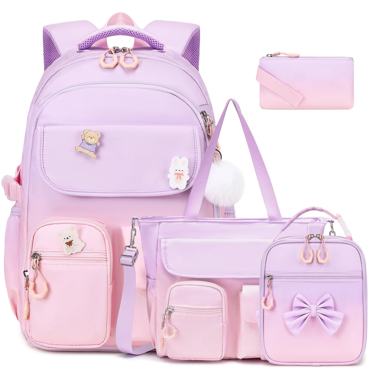 ACESAK 3PCS Bow Backpack for Girls with Lunch Box Pencil Case Set