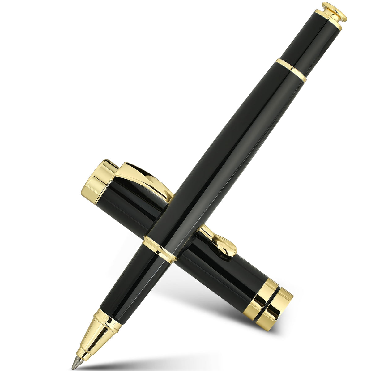 BEILUNER Rollerball Pens, Stainless Steel with Golden Trim, Luxury Pen Set