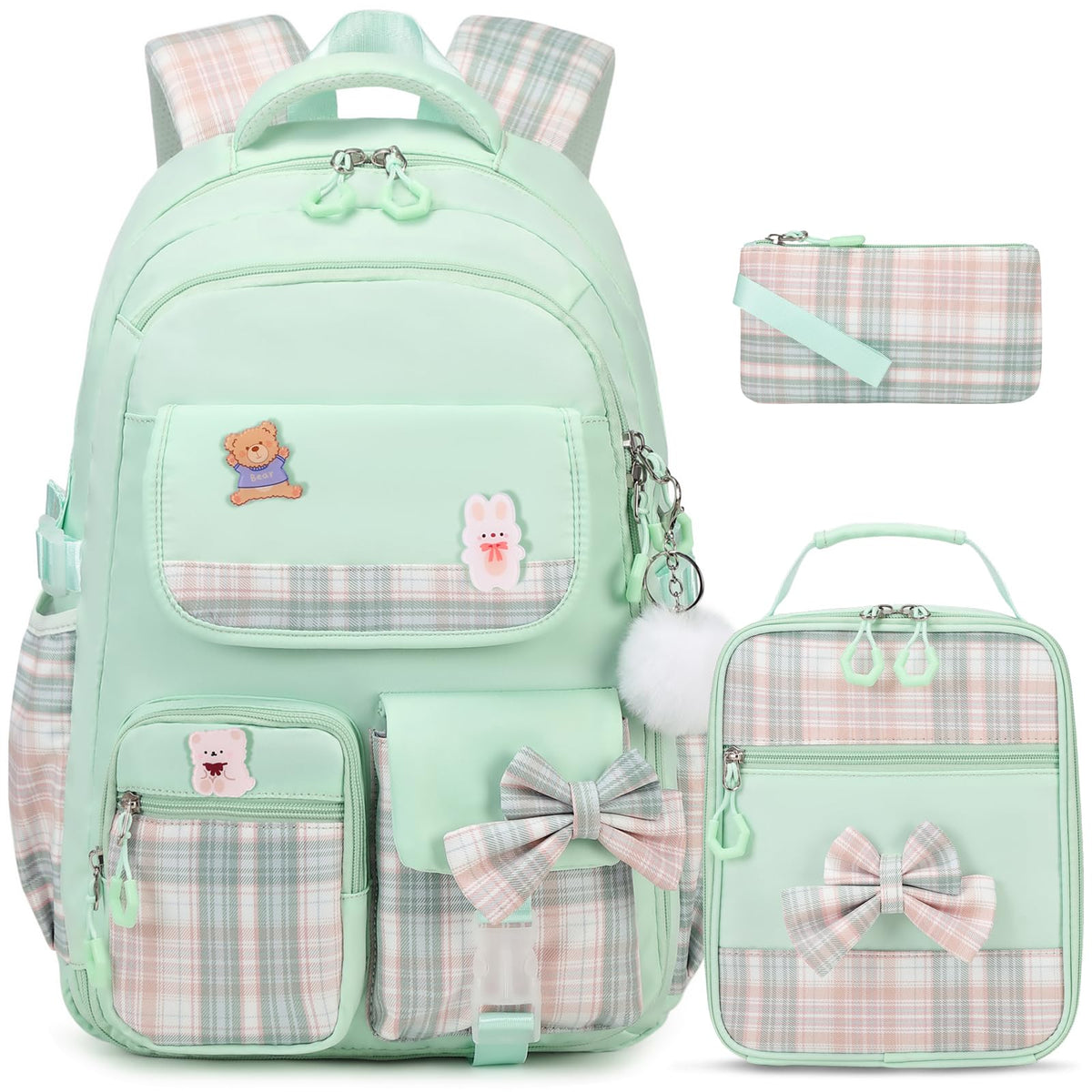 ACESAK 3PCS Bow Backpack for Girls with Lunch Box Pencil Case Set