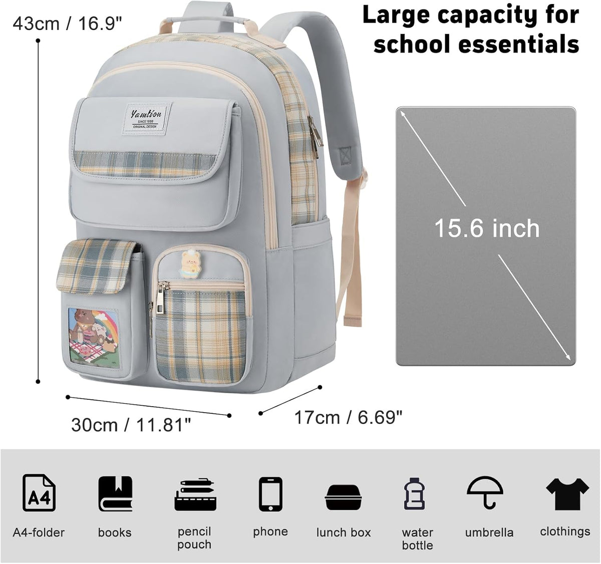 YAMTION School Backpack for Girls,Kids Bookbag Laptop Back Pack for Middle High School,Teens Cute Schoolbag,Mochila para Niñas,Blue