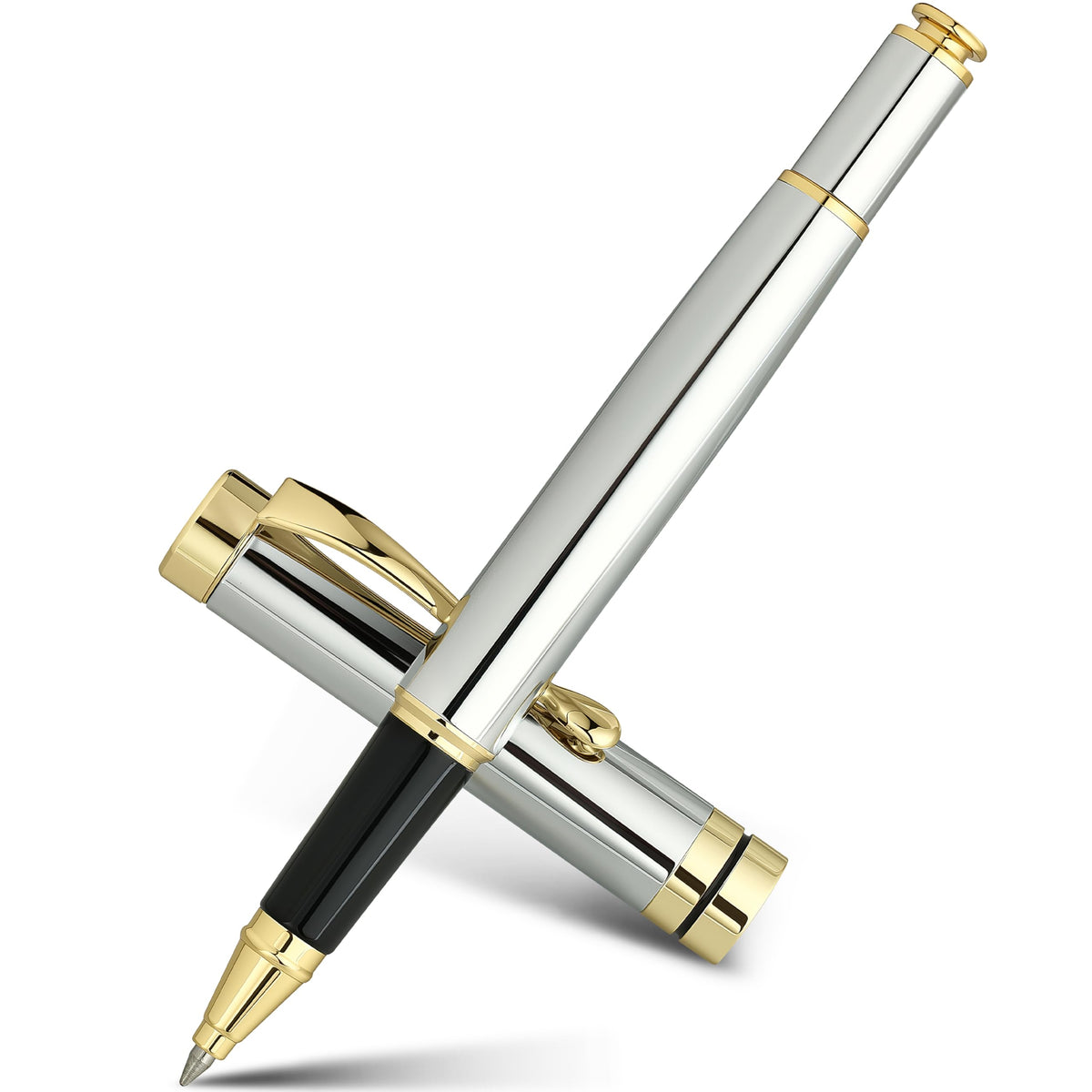 BEILUNER Rollerball Pens, Stainless Steel with Golden Trim, Luxury Pen Set