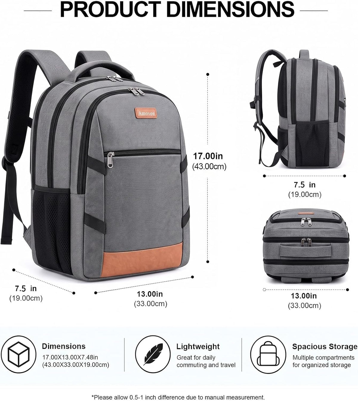 Amovee Laptop Backpack,Work Computer Bag, Airline Approved Carry-On Bookbag