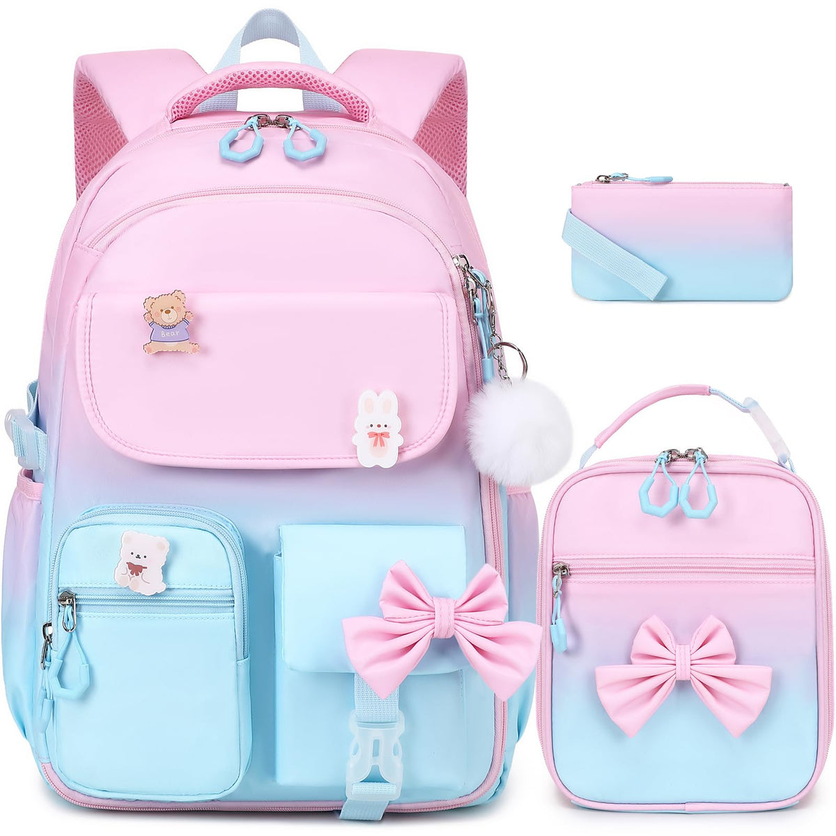 ACESAK 3PCS Bow Backpack for Girls with Lunch Box Pencil Case Set