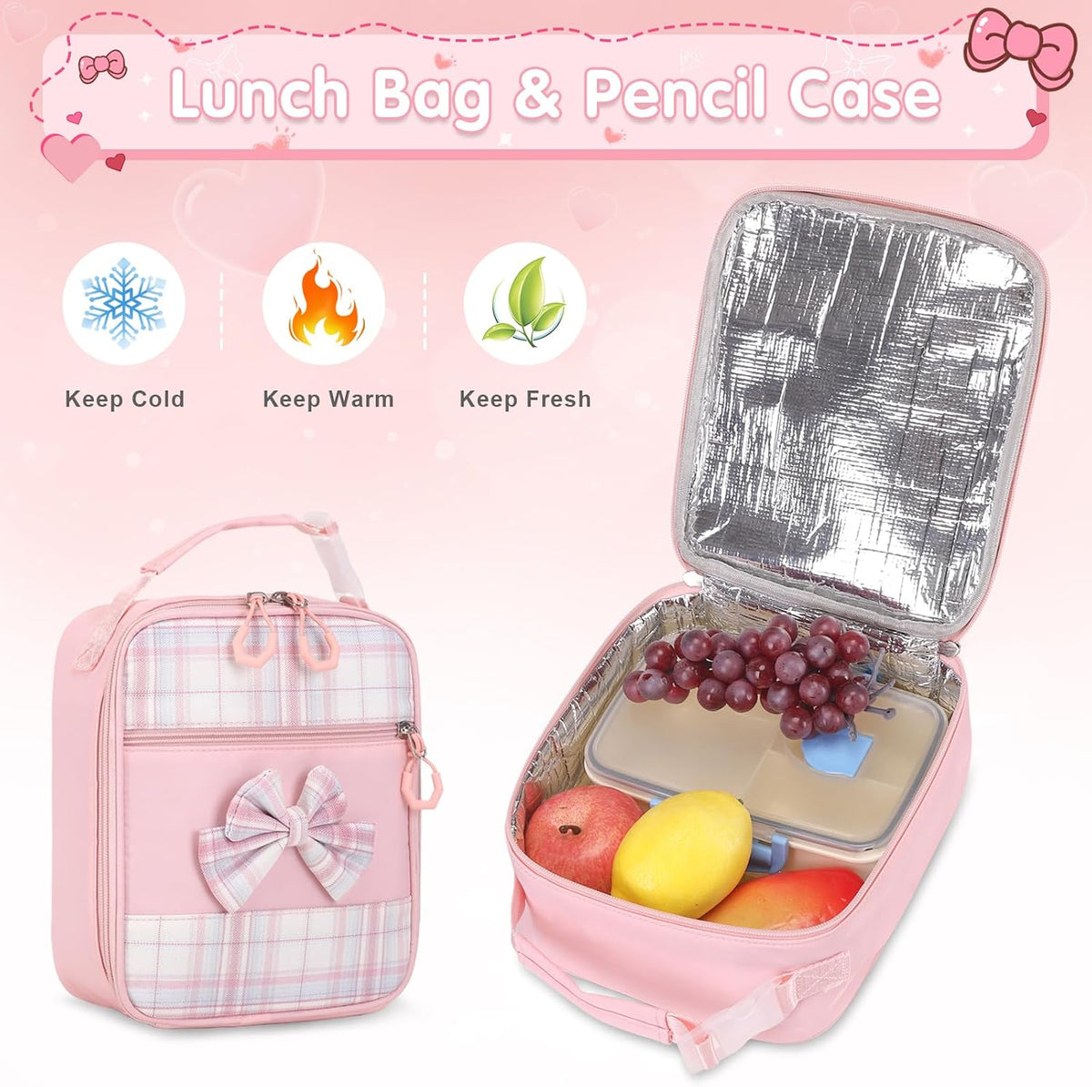 ACESAK 3PCS Bow Backpack for Girls with Lunch Box Pencil Case Set