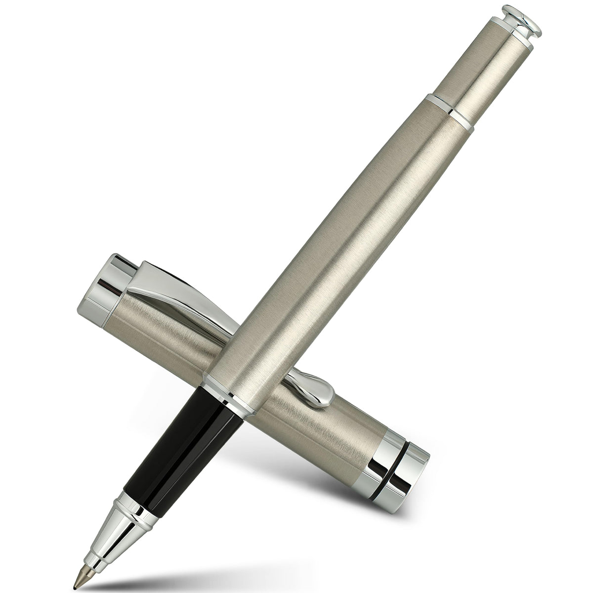 BEILUNER Rollerball Pens, Stainless Steel with Golden Trim, Luxury Pen Set
