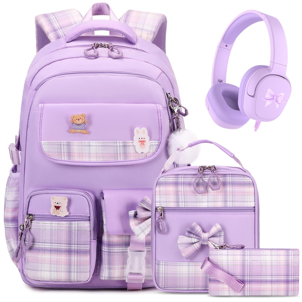ACESAK 3PCS Bow Backpack for Girls with Lunch Box Pencil Case Set