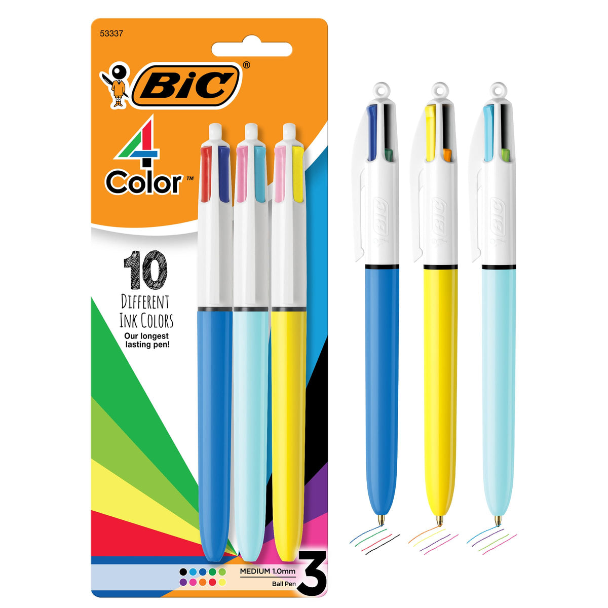 BIC 4-Color Original Retractable Ballpoint Pen, 1.0 mm Medium, 3-Count Pack