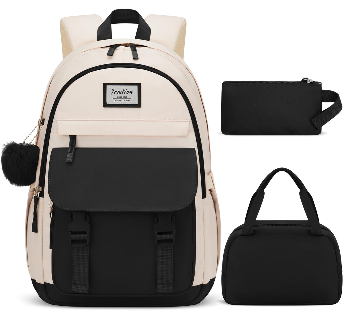 YAMTION School Backpack 3PCS for Teen Girl and Women,Cute Bookbag 15.6 Inch Kawaii Daypack Sets with Lunch Bag Pencil Case Set for Middle High School Collge Students