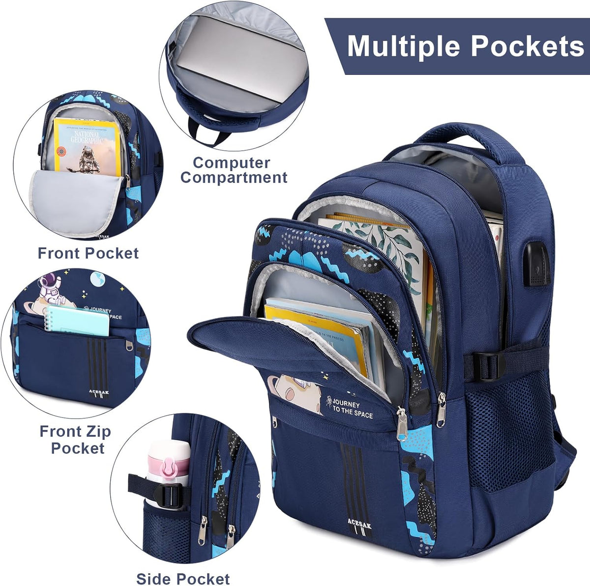 ACESAK Astronaut Backpack for Boys - Boy Backpack Schoolbag with Lunch Bag