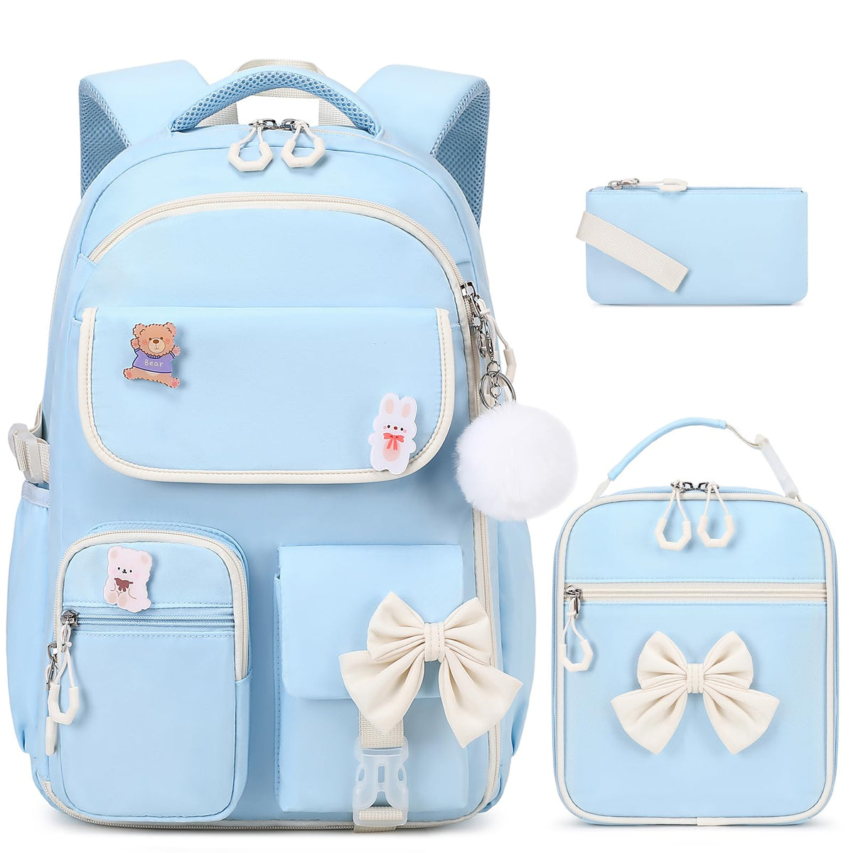 ACESAK 3PCS Bow Backpack for Girls with Lunch Box Pencil Case Set