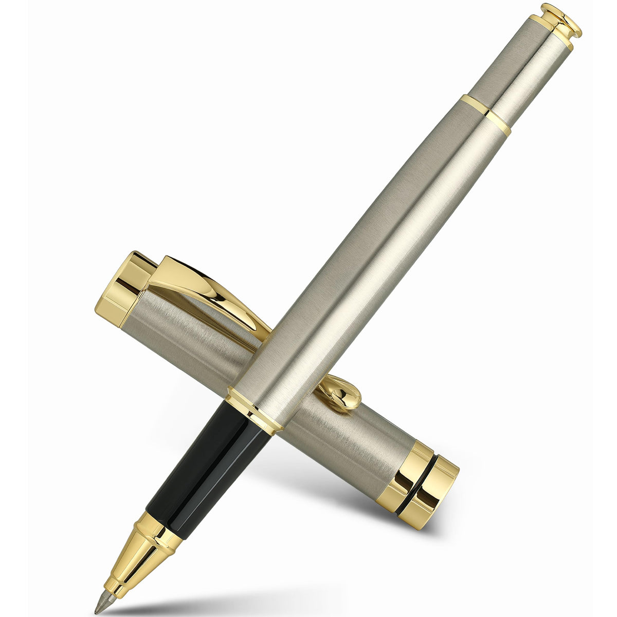 BEILUNER Rollerball Pens, Stainless Steel with Golden Trim, Luxury Pen Set