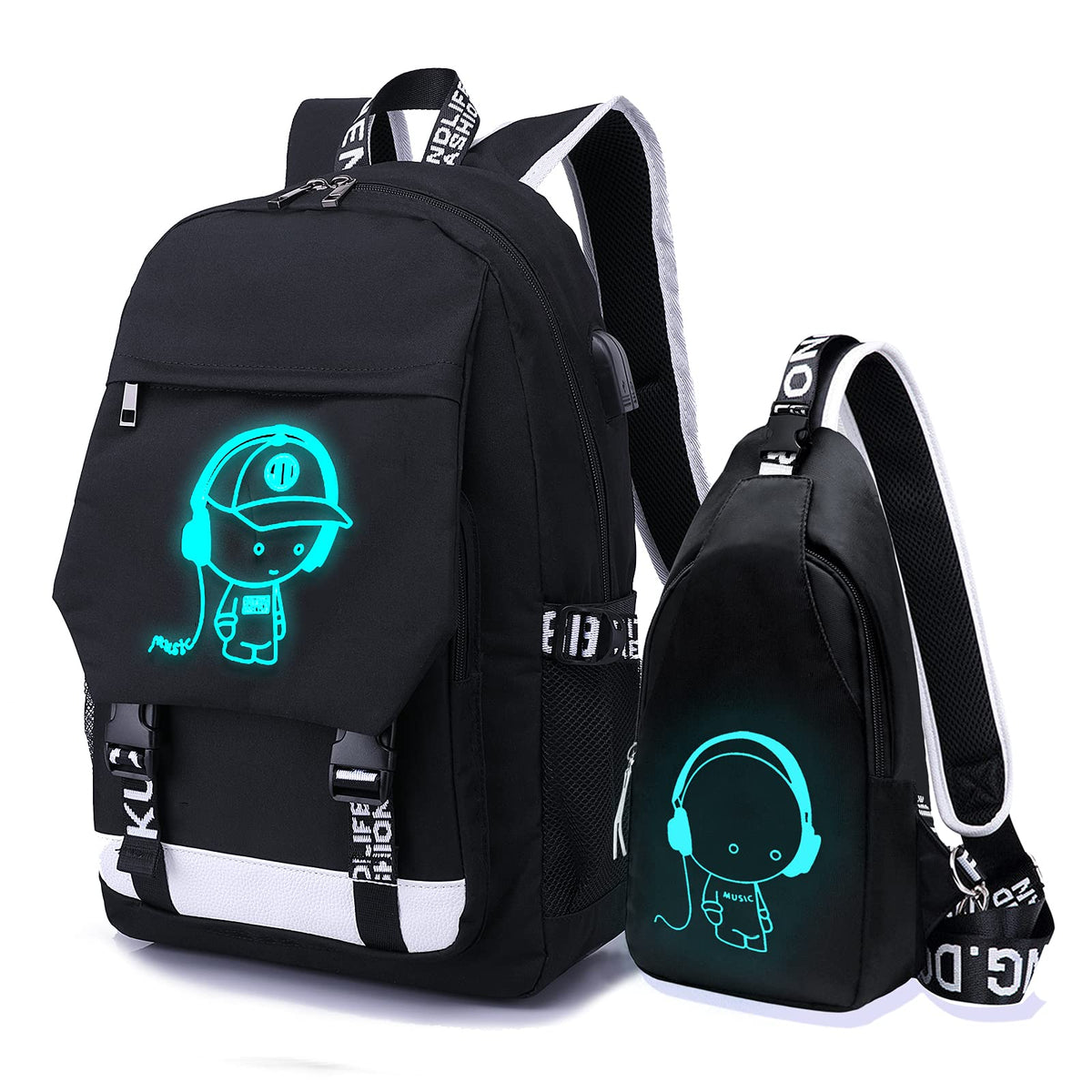 Asge School Backpack for Boys Print Backpack Teenagers Nylon Large School Bag Outdoor Reflective Daypack