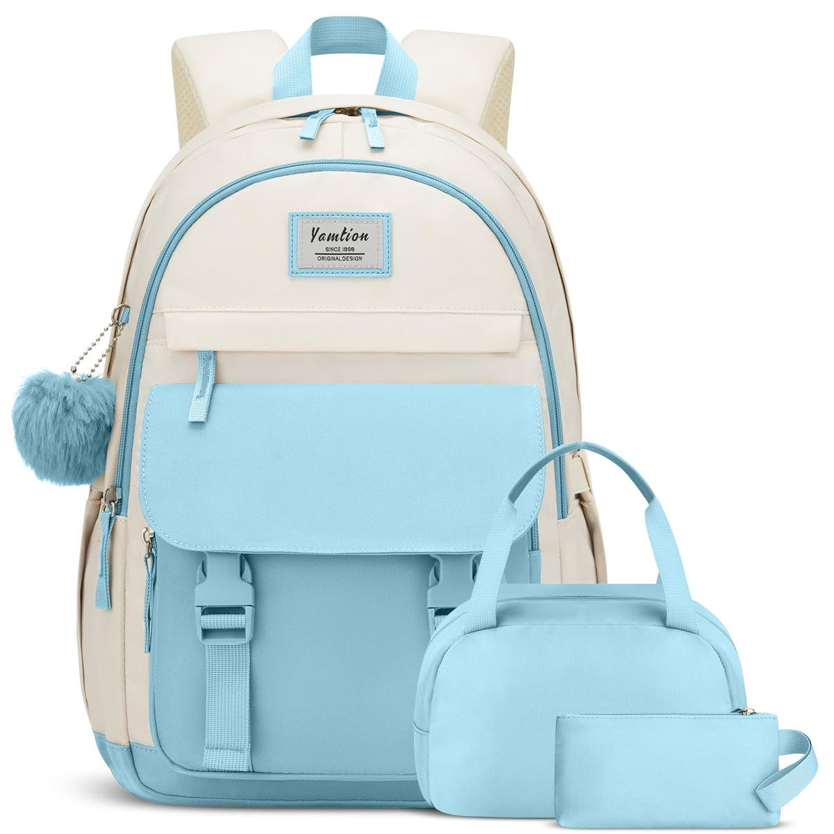 YAMTION School Backpack 3PCS for Teen Girl and Women,Cute Bookbag 15.6 Inch Kawaii Daypack Sets with Lunch Bag Pencil Case Set for Middle High School Collge Students