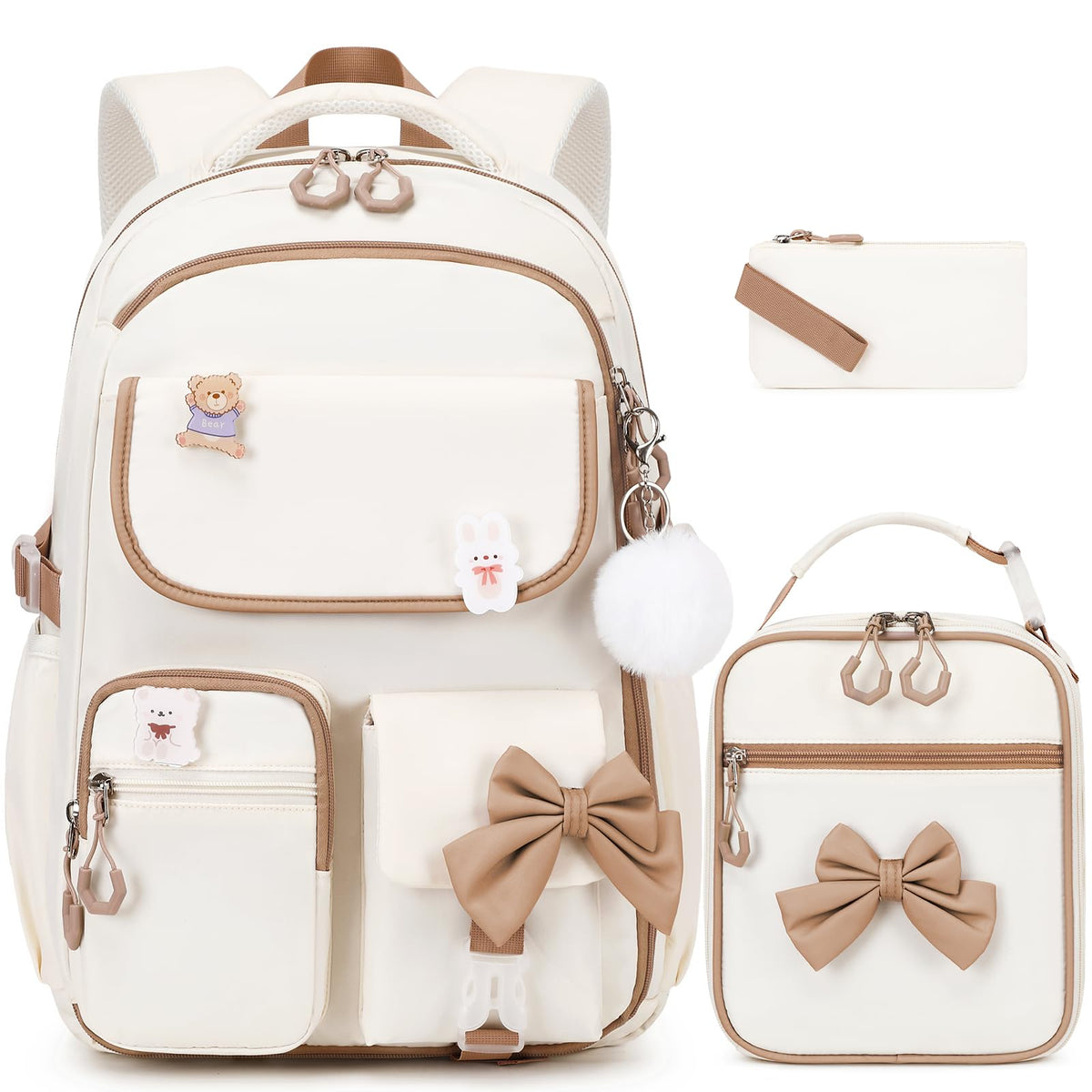 ACESAK 3PCS Bow Backpack for Girls with Lunch Box Pencil Case Set