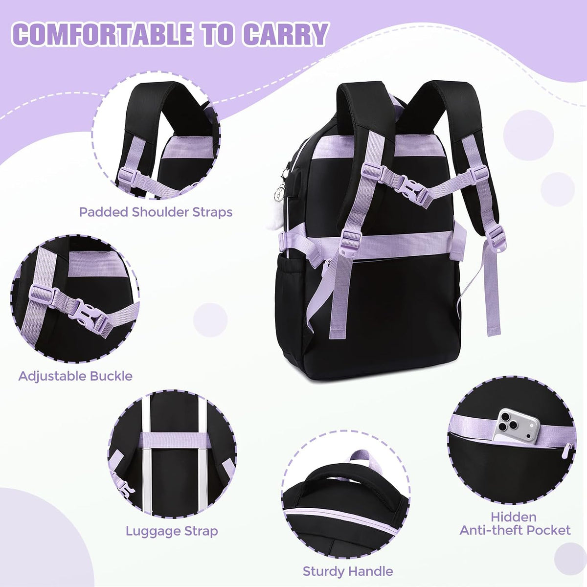 Backpack for Girls, School Backpacks for Teen Girls with Lunch Box
