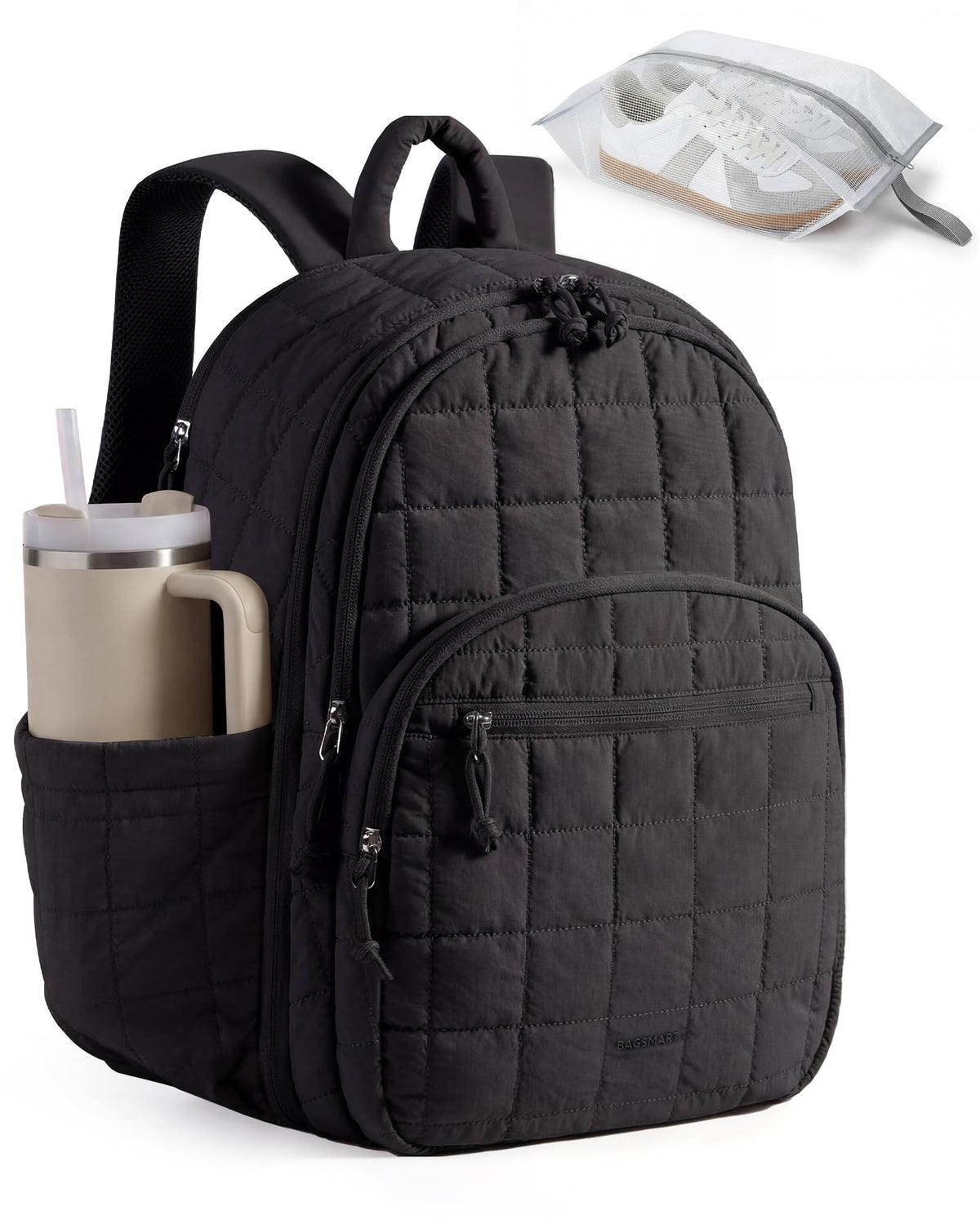 BAGSMART Travel Backpack for Women, 15.6" College Laptop Backpack, Black