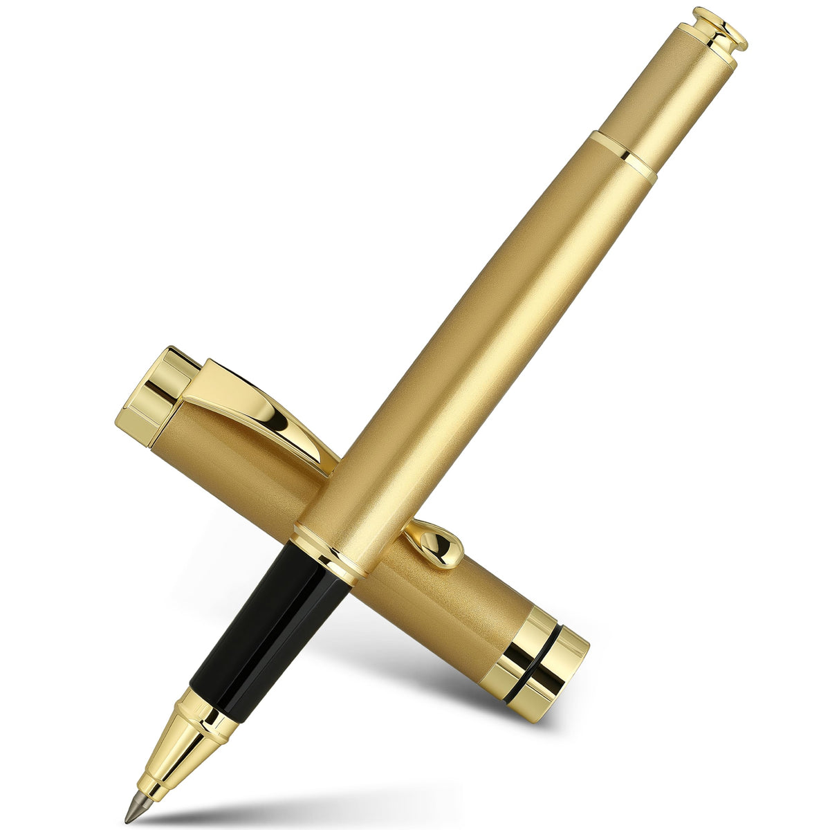 BEILUNER Rollerball Pens, Stainless Steel with Golden Trim, Luxury Pen Set