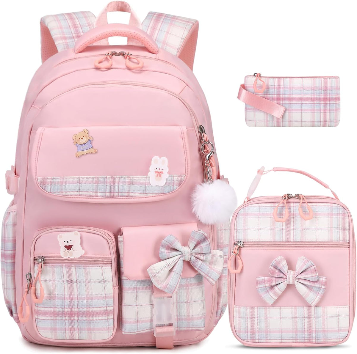 ACESAK 3PCS Bow Backpack for Girls with Lunch Box Pencil Case Set