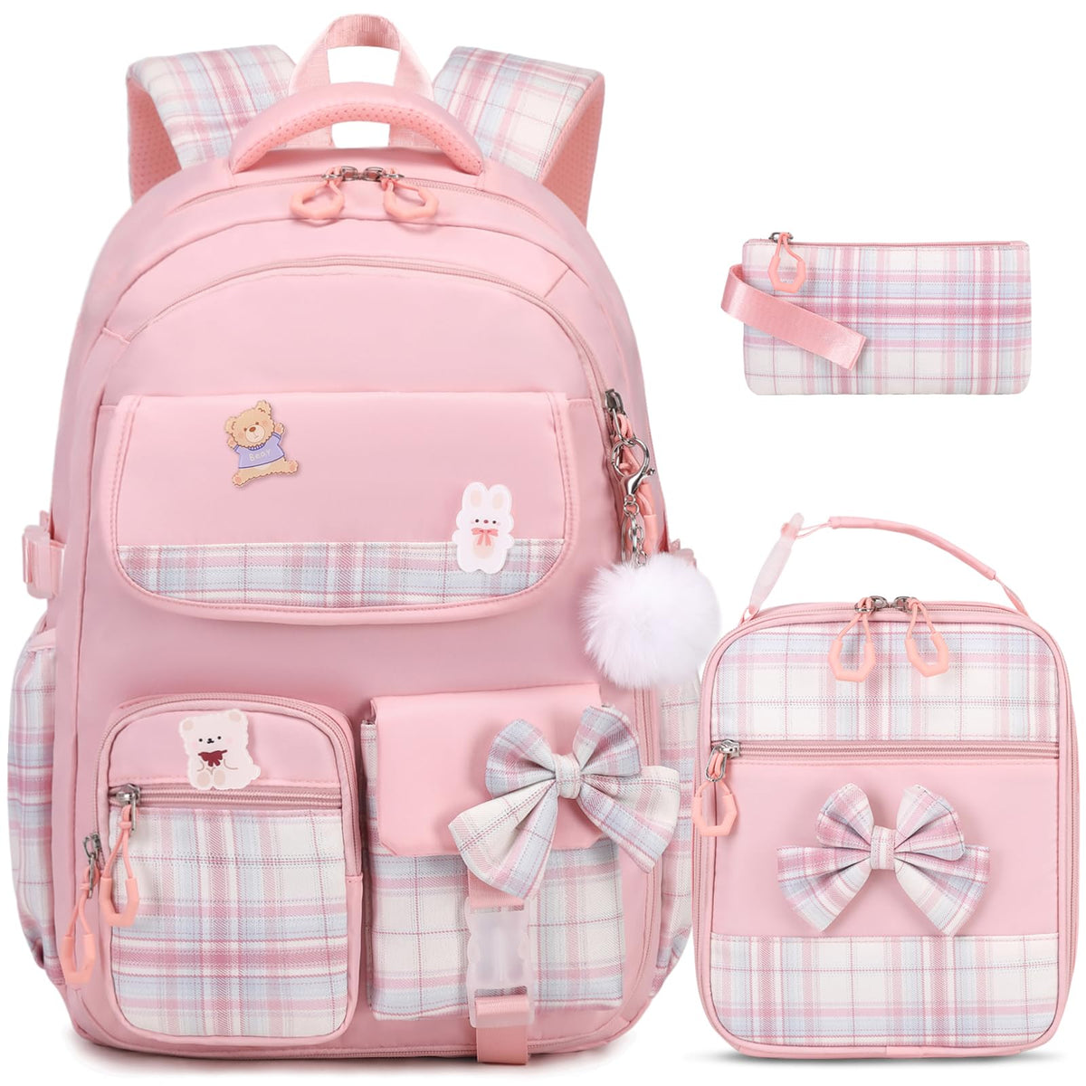 ACESAK 3PCS Bow Backpack for Girls with Lunch Box Pencil Case Set