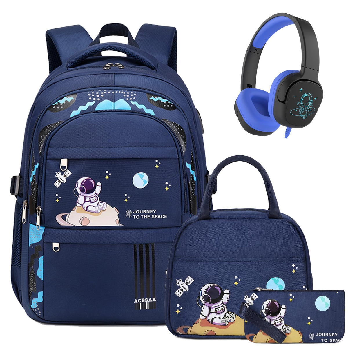 ACESAK Astronaut Backpack for Boys - Boy Backpack Schoolbag with Lunch Bag
