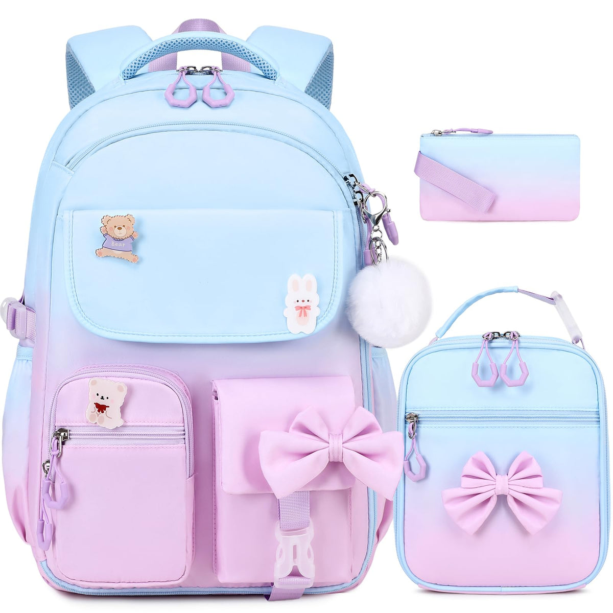 ACESAK 3PCS Bow Backpack for Girls with Lunch Box Pencil Case Set