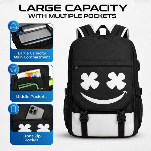 3in1 Backpack for School Boys Bookbag Schoolbag for Kids Girls Children Teens Elementary Middle Mochilas Para Niños Waterproof Cool Luminous Set with USB Charging Port Padlock Shoulder Bag Pencil Case