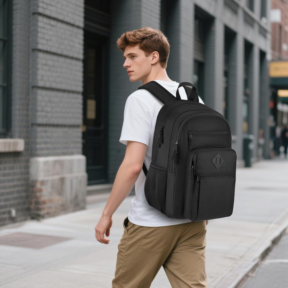 ZUBOND Unisex Black Backpack for School, Lightweight Boys Girls Backpack Fits 15.6 Inch Notebook, Water Bottle Pocket - Ideal for Teens, College Students, Adults