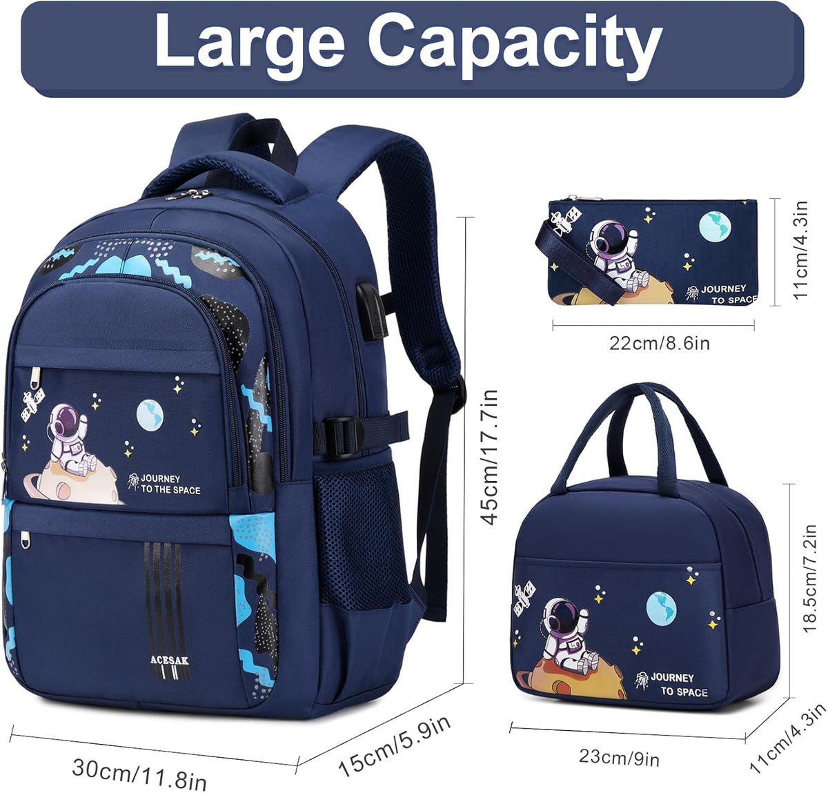 ACESAK Astronaut Backpack for Boys - Boy Backpack Schoolbag with Lunch Bag