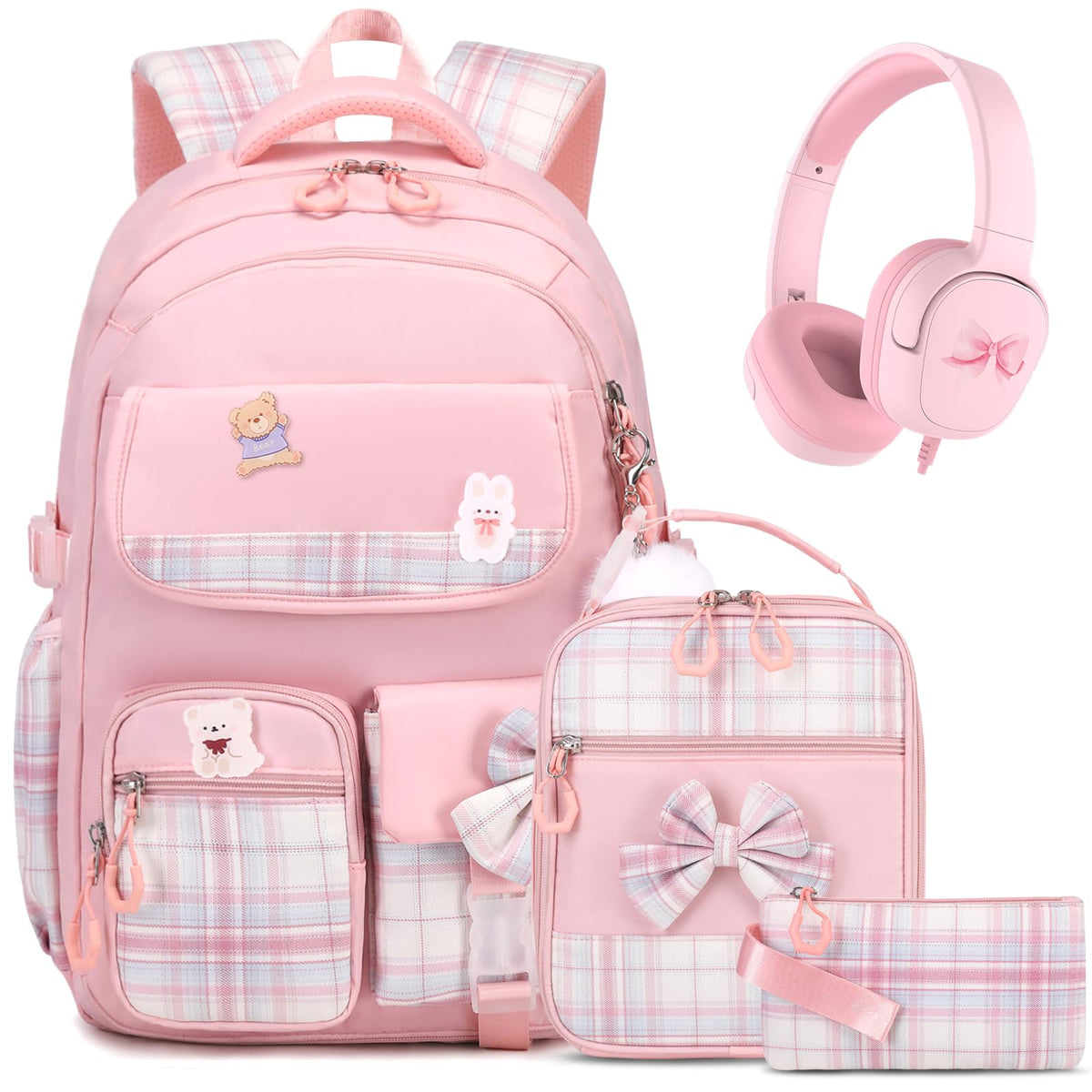 ACESAK 3PCS Bow Backpack for Girls with Lunch Box Pencil Case Set