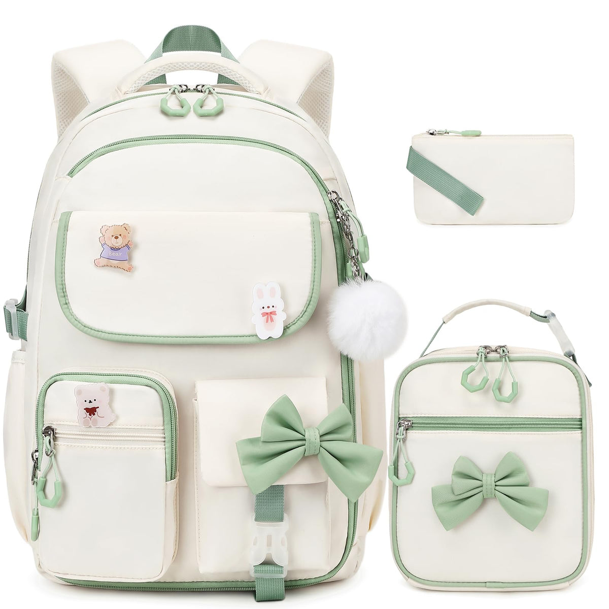 ACESAK 3PCS Bow Backpack for Girls with Lunch Box Pencil Case Set