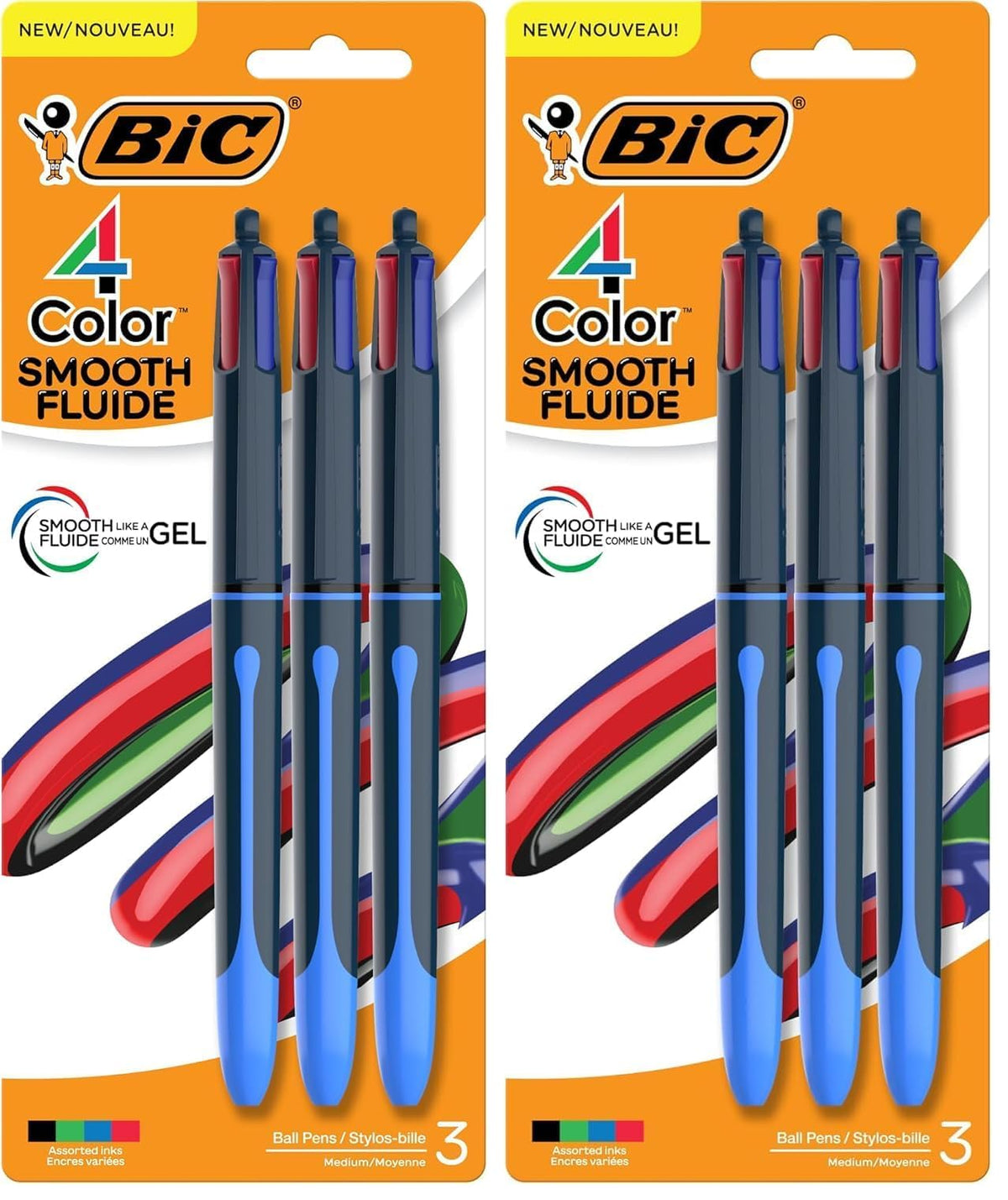 BIC 4-Color Original Retractable Ballpoint Pen, 1.0 mm Medium, 3-Count Pack