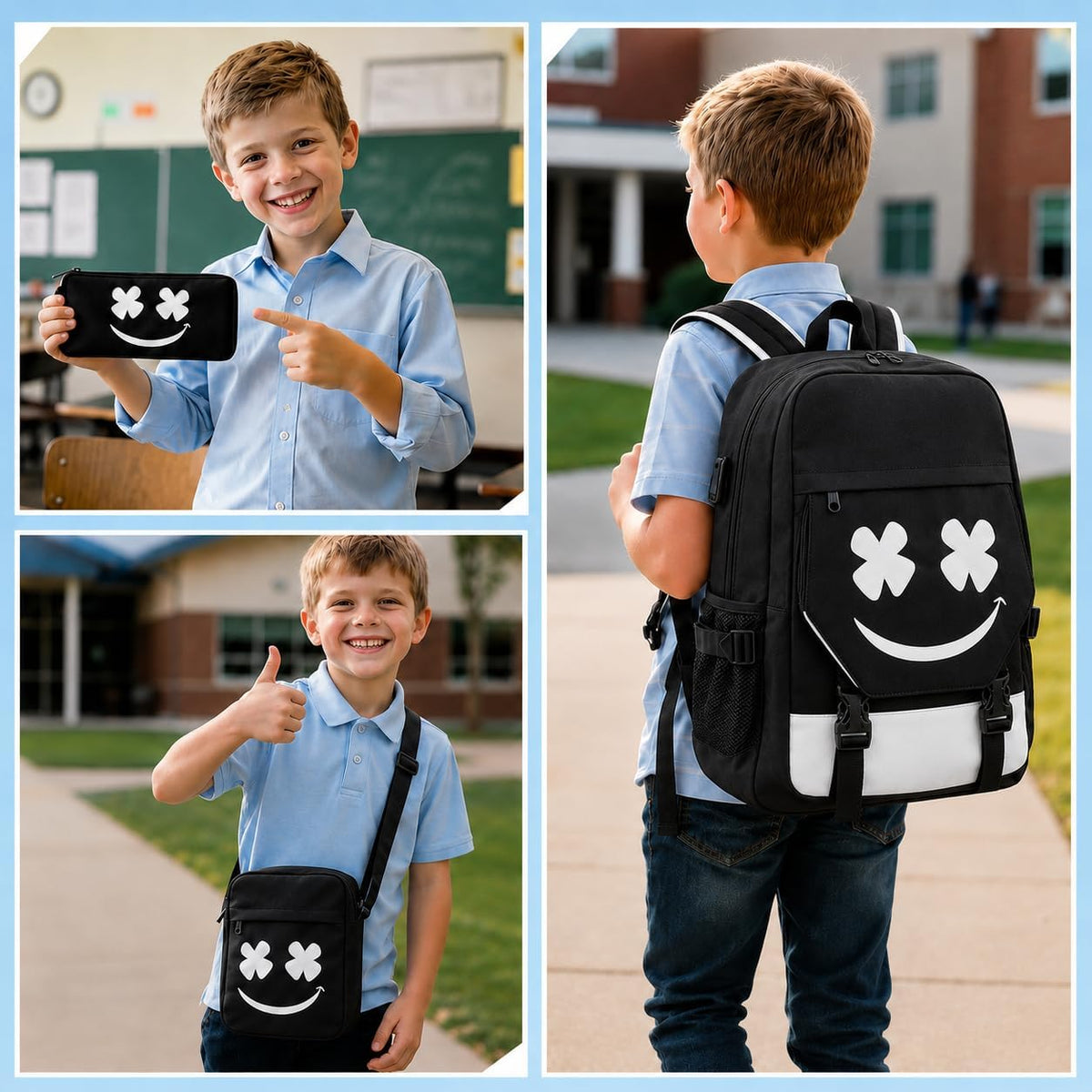 3in1 Backpack for School Boys Bookbag Schoolbag for Kids Girls Children Teens Elementary Middle Mochilas Para Niños Waterproof Cool Luminous Set with USB Charging Port Padlock Shoulder Bag Pencil Case