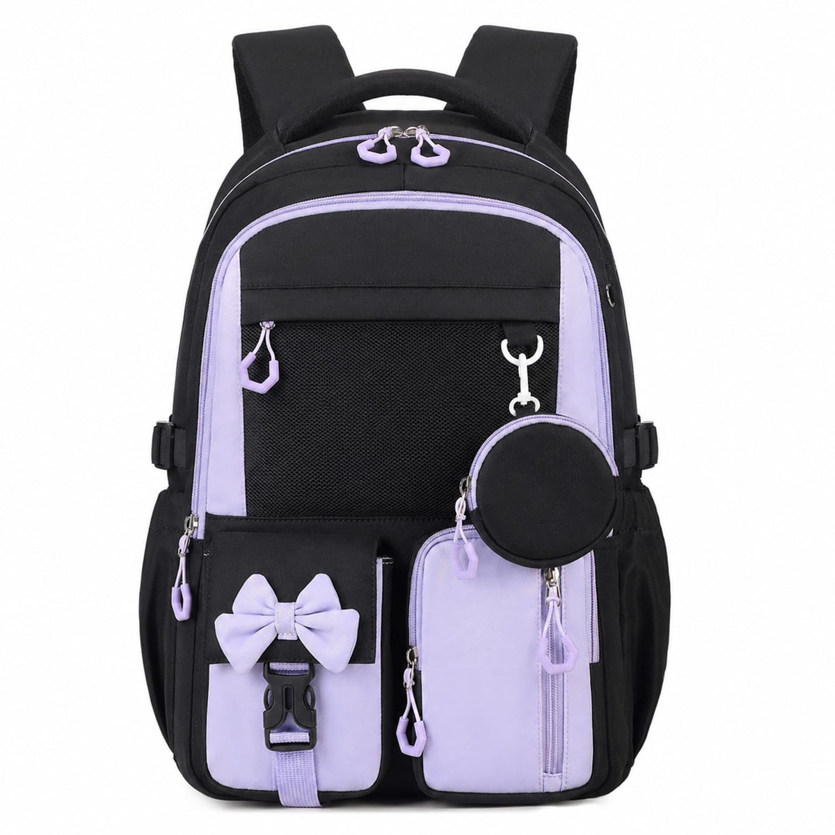 Backpack for School, Kids Backpacks for Girls, Girls Cute Bookbag for Teens, Schoolbag for Elementary Middle School Students, Girl Backpacks Ages 6-8, With Coin Purse, Travel, Camp, Purple Plaid