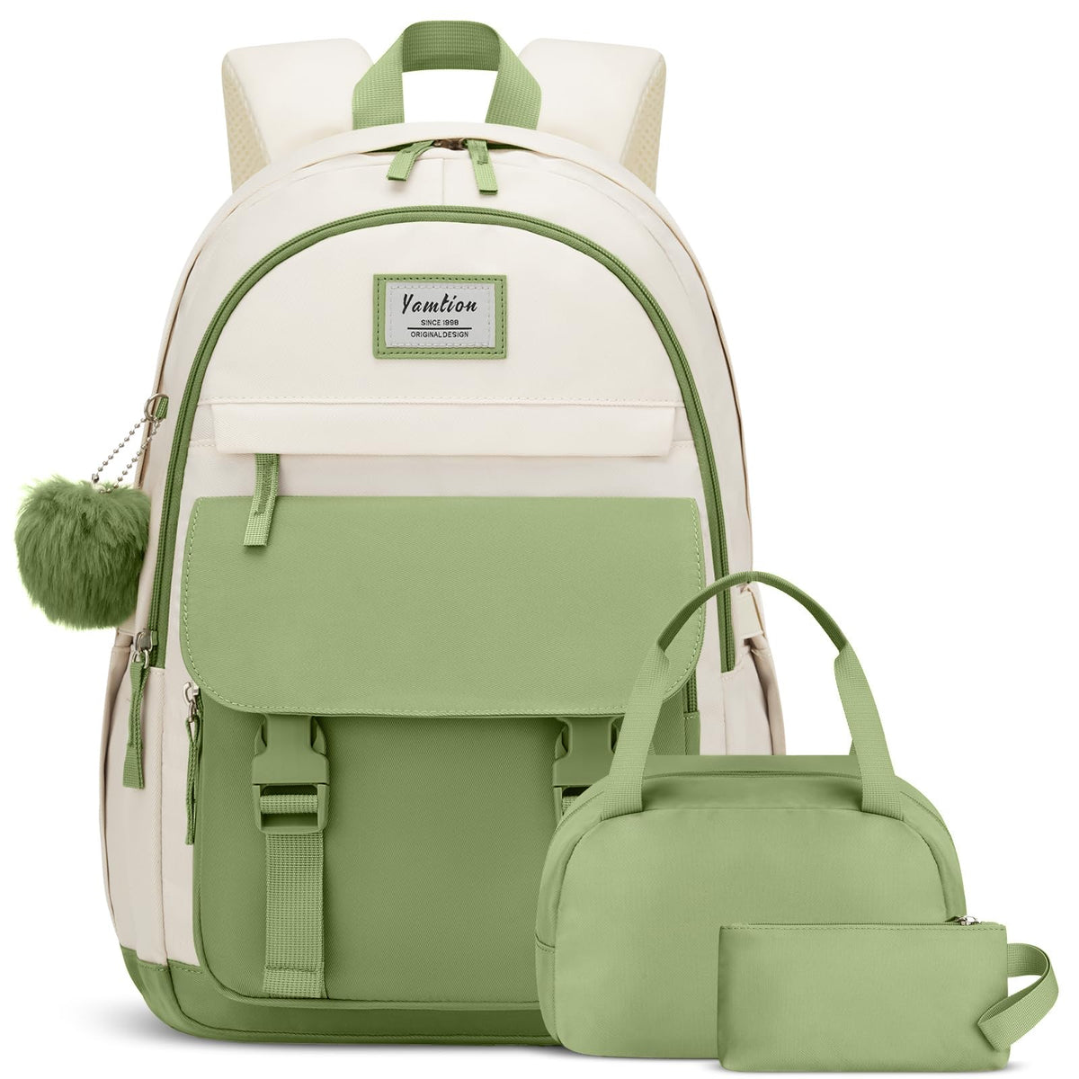 YAMTION School Backpack 3PCS for Teen Girl and Women,Cute Bookbag 15.6 Inch Kawaii Daypack Sets with Lunch Bag Pencil Case Set for Middle High School Collge Students