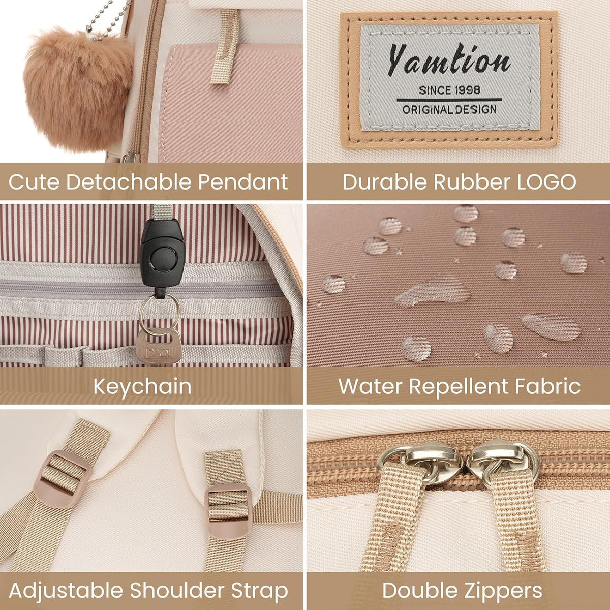YAMTION School Backpack 3PCS for Teen Girl and Women,Cute Bookbag 15.6 Inch Kawaii Daypack Sets with Lunch Bag Pencil Case Set for Middle High School Collge Students