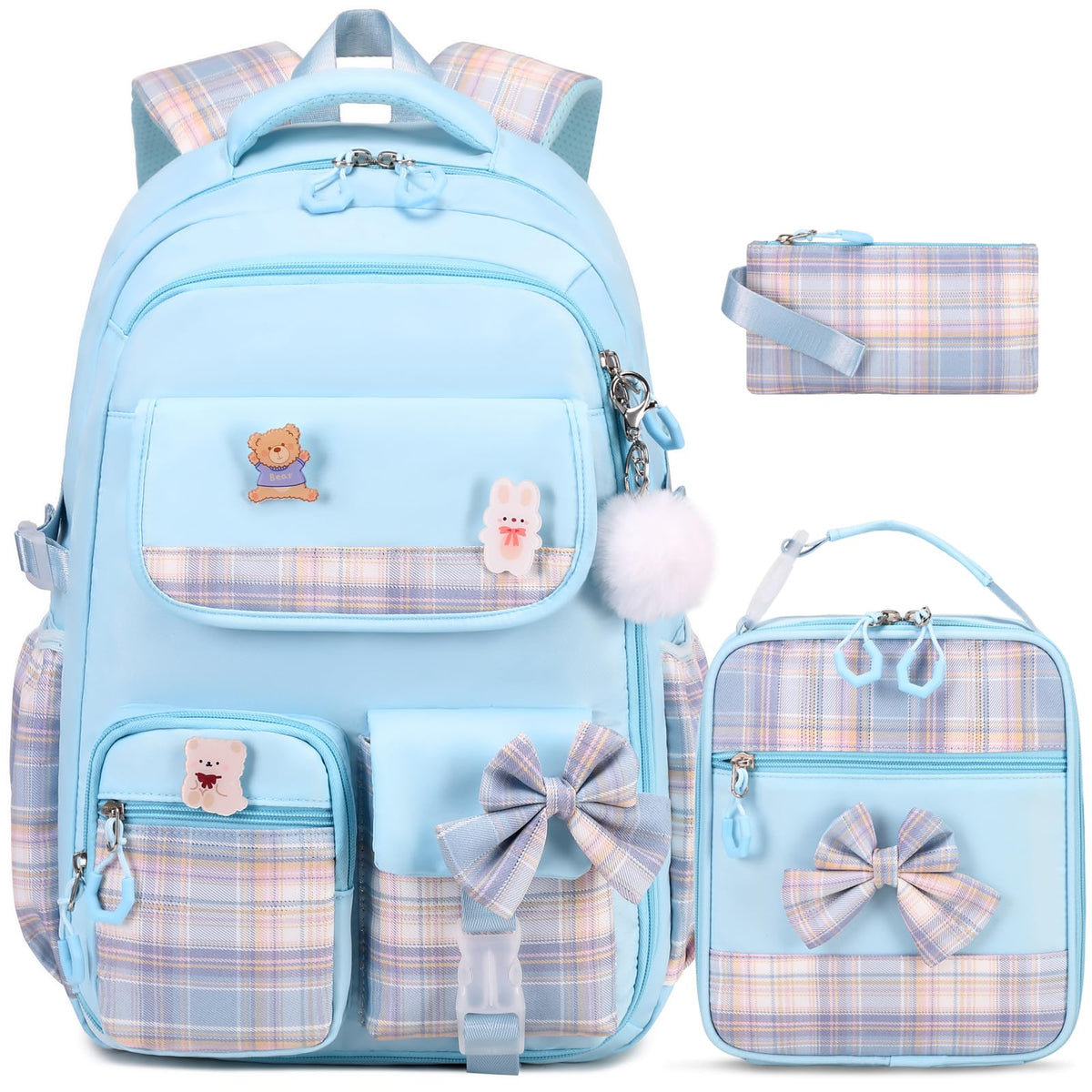ACESAK 3PCS Bow Backpack for Girls with Lunch Box Pencil Case Set